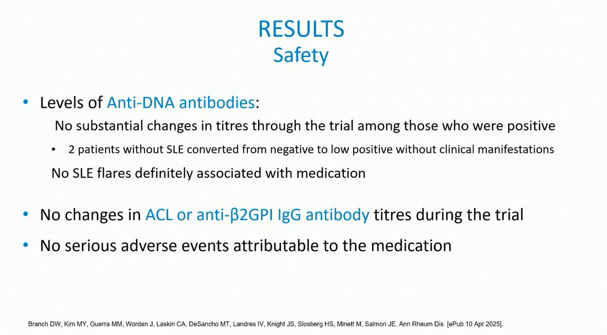 lupus_hub's tweet image. CONGRESS | #EULAR2025 | PRESENTATION
Jane E. Salmon, @WeillCornell, discussed results from the phase II IMPACT trial (NCT03152058) evaluating certolizumab in high-risk pregnancies with anti-phospholipid syndrome and lupus anticoagulant (N=51). The primary adverse pregnancy…
