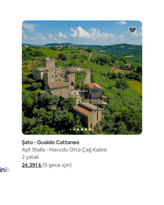 Sapanca ve İtalya'da 5 gecelik konaklama fiyatları sosyal medyada gündem oldu.

* Sapanca'da bungalov: 40.929 TL
* İtalya'da şato: 24.391 TL