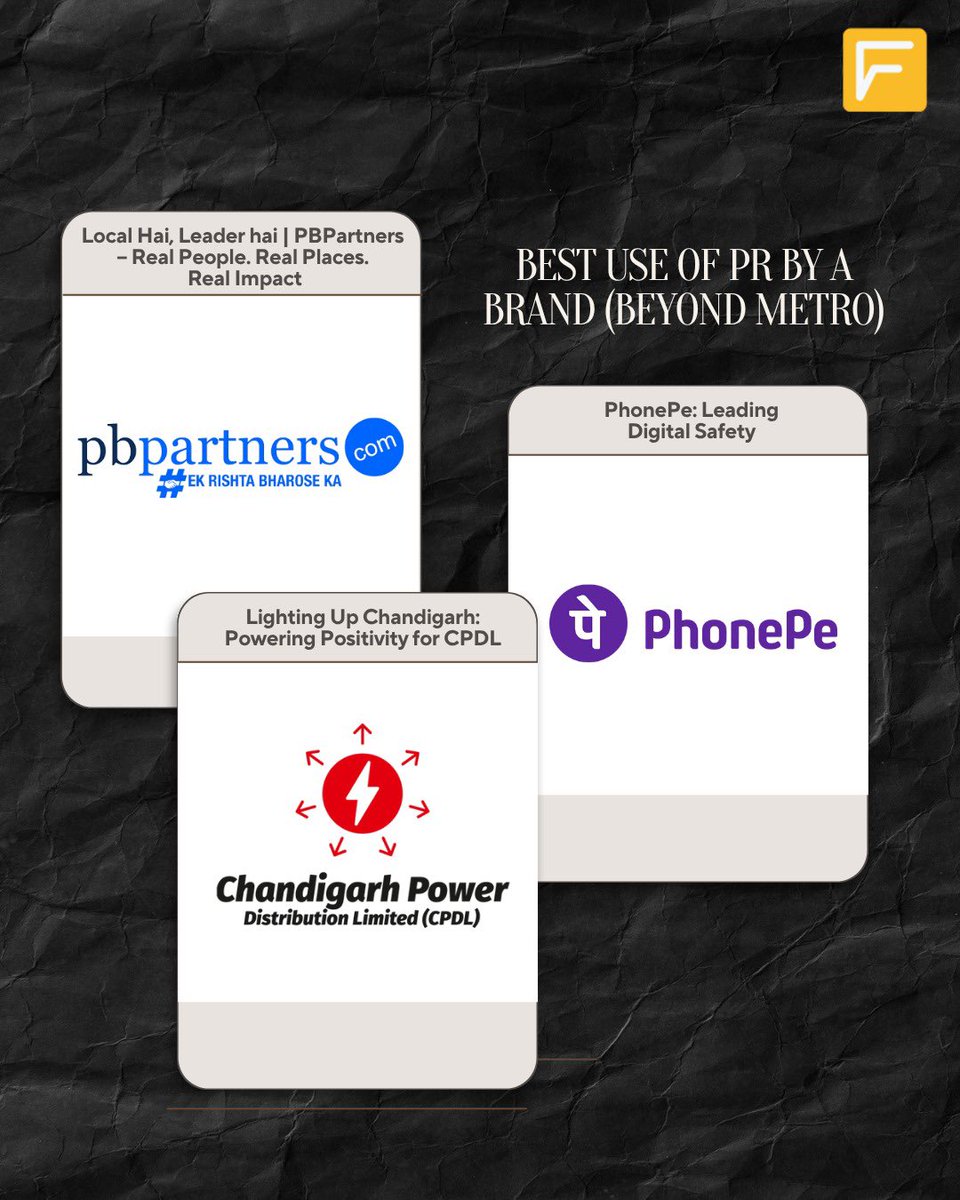 We’re thrilled to be shortlisted in 8 categories with 10 powerful campaigns at the #e4mIPRCCA Awards! From small towns to smart cities, our stories reflect the voice of a changing Bharat. Proud to drive impact, one story at a time. <a href="/e4mtweets/">exchange4media group</a> (2/2)

#FuzionPR #RegionalPR #Trust