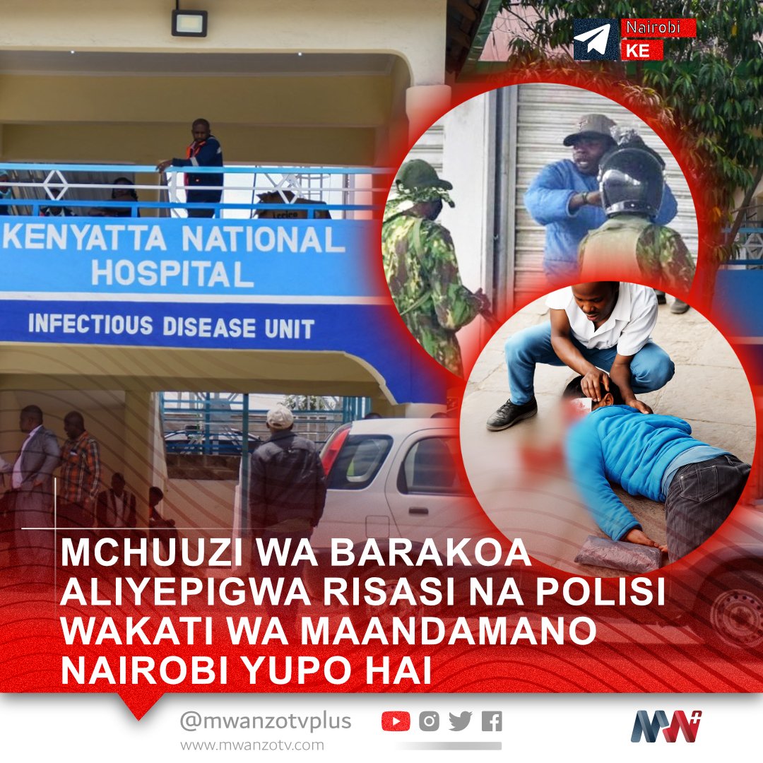 #KENYA: MCHUUZI WA BARAKOA ALIYEPIGWA RISASI NA POLISI WAKATI WA MAANDAMANO NAIROBI YUPO HAI 
Mchuuzi wa barakoa ambaye alipigwa risasi na maafisa wa polisi wa kupambana na ghasia katikati mwa jiji la Nairobi wakati wa maandamano mnamo Juni 17, 2025, yuko hai na anapokea matibabu