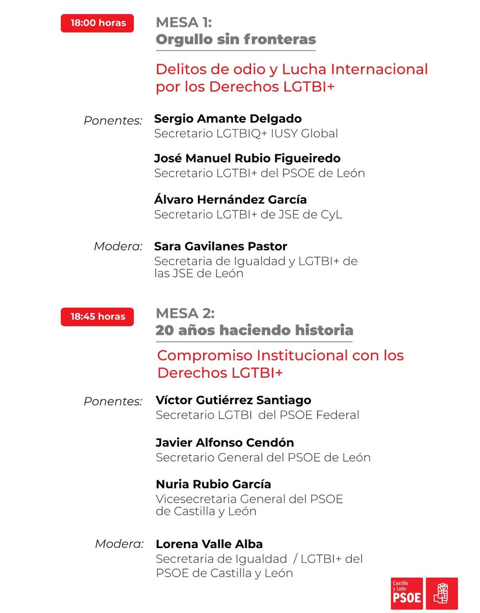 PSOE León /♥️ (@pslpsoe) on Twitter photo 🏳️🌈Orgullo y Diversidad en Castilla y León con el PSOE
📅 20 de junio de 2025
📍 Palacio Conde Luna, León
⏰18:00h
¡Un evento clave para avanzar en derechos LGTBI+!
¡Os esperamos!
✊🏼🌹#OrgulloLGTBI+ #CastillayLeon #PSOE
<a href="/PSOE_CyL/">PSOE Castilla y León</a> 🏳️🌈Orgullo y Diversidad en Castilla y León con el PSOE
📅 20 de junio de 2025
📍 Palacio Conde Luna, León
⏰18:00h
¡Un evento clave para avanzar en derechos LGTBI+!
¡Os esperamos!
✊🏼🌹#OrgulloLGTBI+ #CastillayLeon #PSOE
<a href="/PSOE_CyL/">PSOE Castilla y León</a>