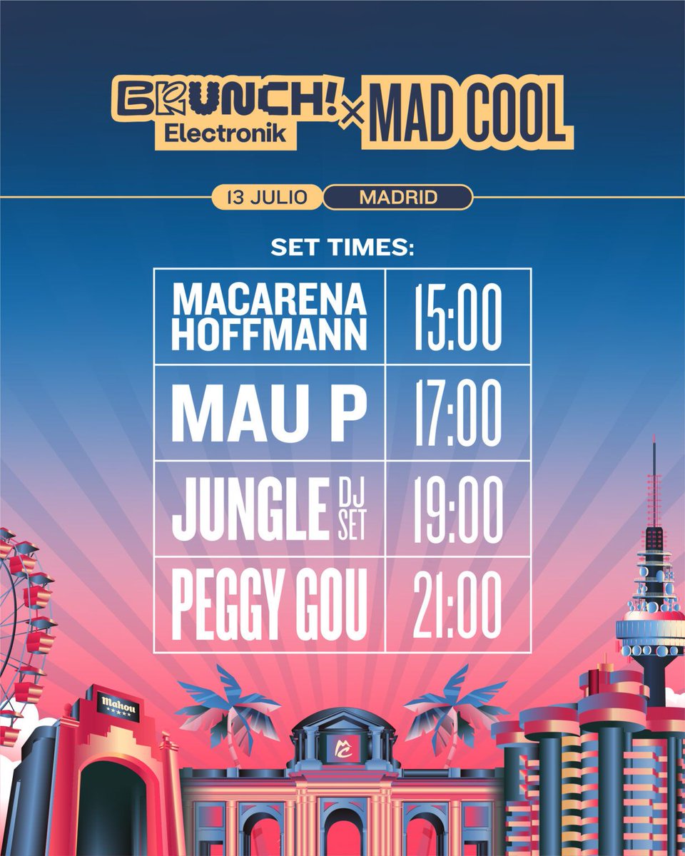 TomaLaAlternativa (@tomalaalt) on Twitter photo En sólo 3 semanas, el <a href="/madcoolfestival/">Mad Cool Festival</a> volverá a la carga con 3+1 jornadas de la mejor música nacional e internacional.
Ahora, conocemos los horarios de los conciertos y ya podemos ir decidiendo cuál será nuestra ruta.
tomalaalternativa.com/descubrimos-lo… En sólo 3 semanas, el <a href="/madcoolfestival/">Mad Cool Festival</a> volverá a la carga con 3+1 jornadas de la mejor música nacional e internacional.
Ahora, conocemos los horarios de los conciertos y ya podemos ir decidiendo cuál será nuestra ruta.
tomalaalternativa.com/descubrimos-lo…