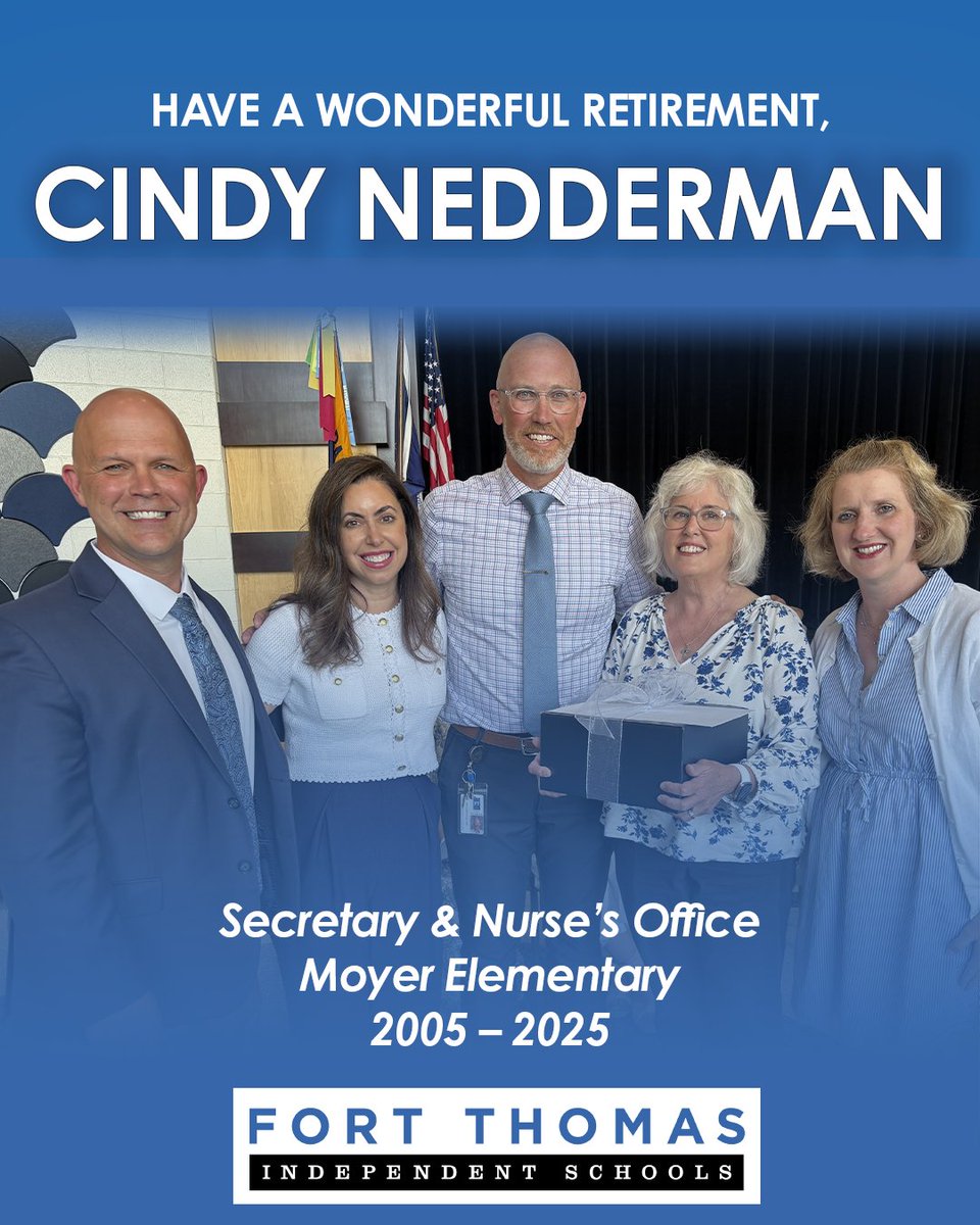 Fort Thomas Schools (@ftschools) on Twitter photo Thank you, Mrs. Nedderman, for always making <a href="/FTMoyerES/">Moyer Elementary</a> such an amazing place to be!
You'll always be a Mustang and thank you for twenty wonderful years of service in our District.
Enjoy retirement!
<a href="/FTSUPT/">Brian Robinson</a> Thank you, Mrs. Nedderman, for always making <a href="/FTMoyerES/">Moyer Elementary</a> such an amazing place to be!
You'll always be a Mustang and thank you for twenty wonderful years of service in our District.
Enjoy retirement!
<a href="/FTSUPT/">Brian Robinson</a>