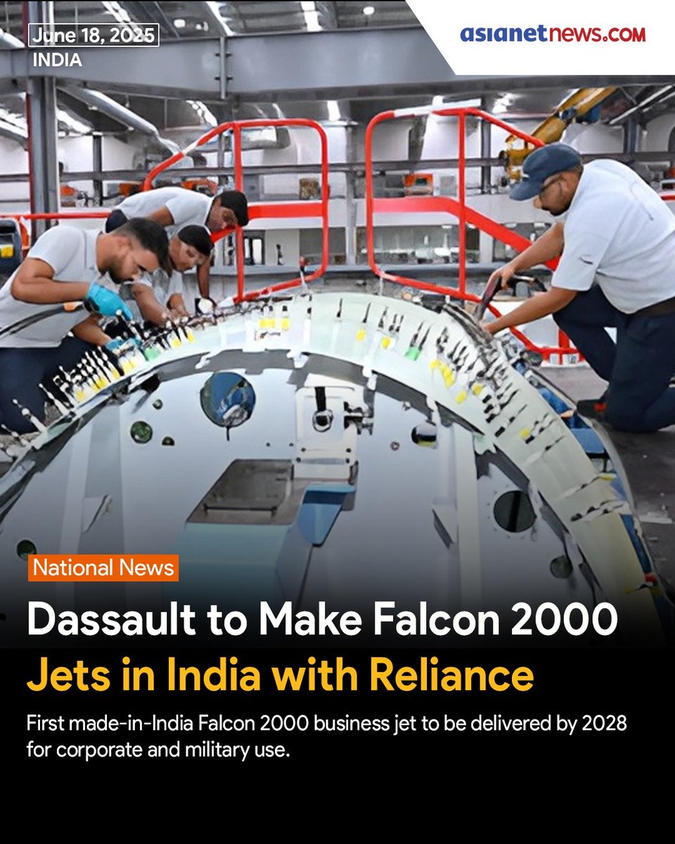 Dassault Aviation has partnered with Reliance Infrastructure’s subsidiary, Reliance Aerostructure, to manufacture Falcon 2000 business jets in India. The company announced that the first made-in-India Falcon 2000 will be delivered by the end of 2028. The jets are expected to