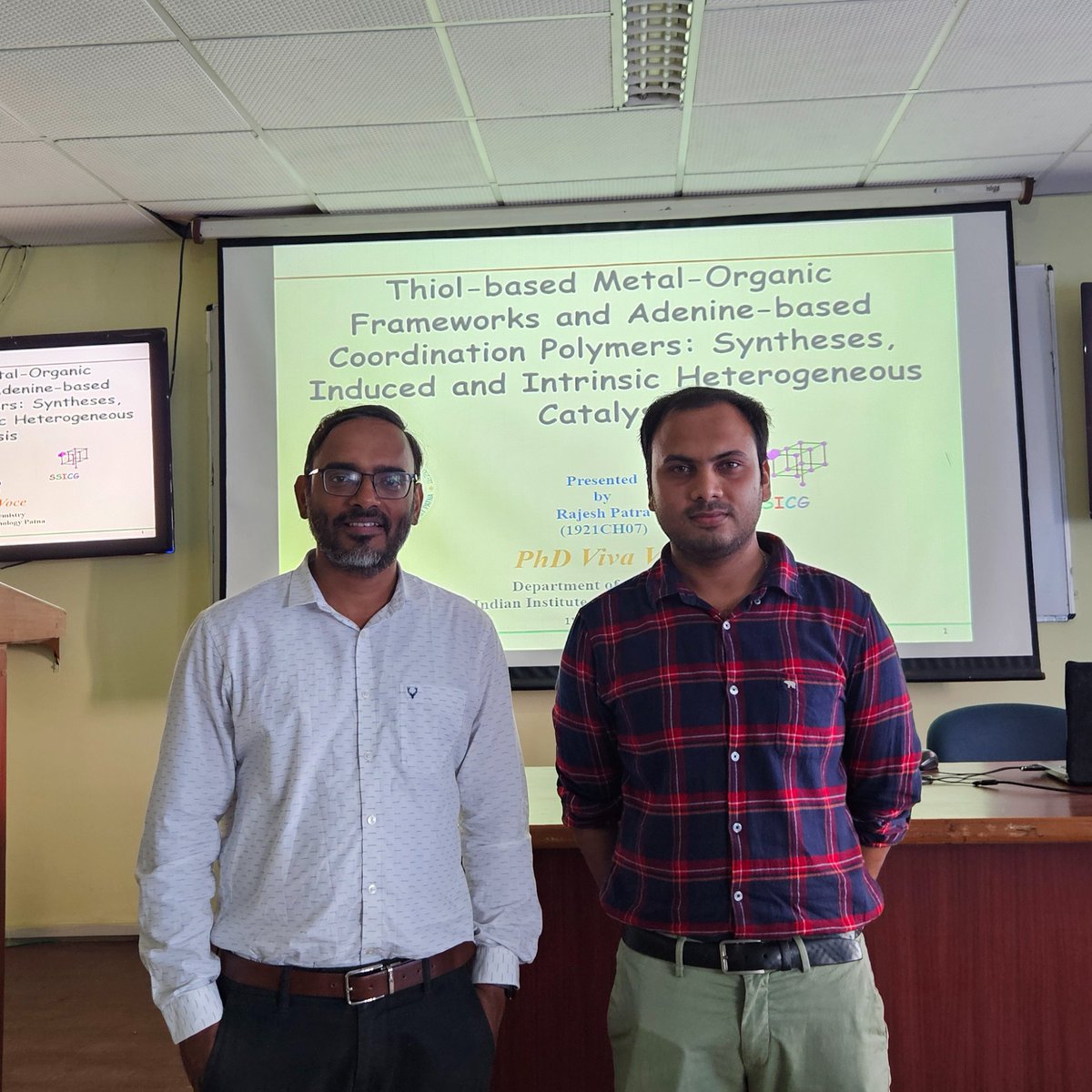 S_S_I_C_G's tweet photo. Rajesh has successfully defended his thesis!!!
His thesis, entitled "Thiol-based Metal-Organic Frameworks and Adenine-based Coordination Polymers: Synthesis, Induced and Intrinsic Heterogenous Catalysis," 
Wishing him great success in all his future endeavors.
@rajeshp18437672 https://t.co/lFW3ZqmaKs