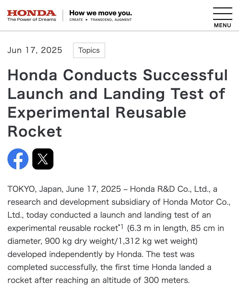 Rohan Paul on X: "Honda today conducted its first takeoff and landing experiment at an altitude of up to 300 meters using a reusable rocket prototype developed in-house https://t.co/BcOt3vLx4k https://t.co/G4Zstm5ra8" / X