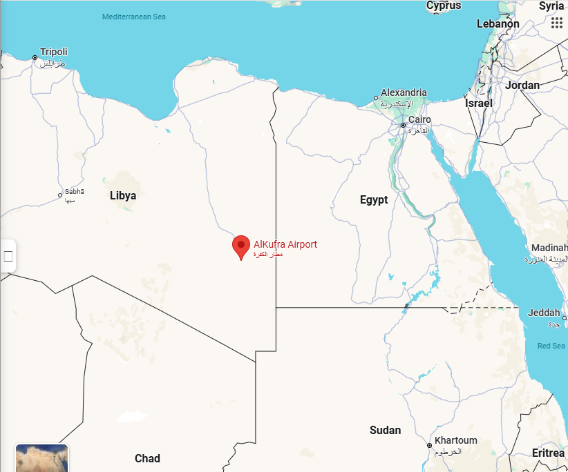 Ivadleber's tweet photo. Suspicious military cargo plane flights being reported in Al Kufra Airport of Libya. Recently RSF took over Al Uweinat area near the border with Libya. RSF's ally Haftar's LNA is in charge of the airport. #Libya #Sudan  #TriangleArea https://t.co/YuScxXSDF6