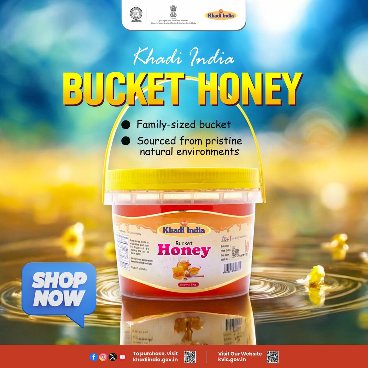 Unlock the wholesome sweetness of Khadi India Bucket Honey, now available in a convenient, family-sized bucket for all your culinary and wellness needs. Sourced from pristine natural environments, this honey boasts a smooth texture and a rich golden hue, perfect for large-scale