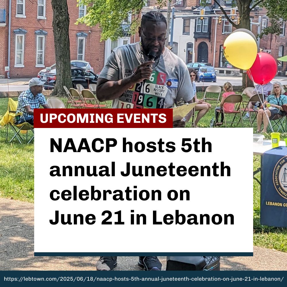The Lebanon County branch of the National Association for the Advancement of Colored People will host its fifth annual Juneteenth/Freedom Day celebration on Saturday, June 21, in Monument Park, Lebanon. lebtown.com/2025/06/18/naa…