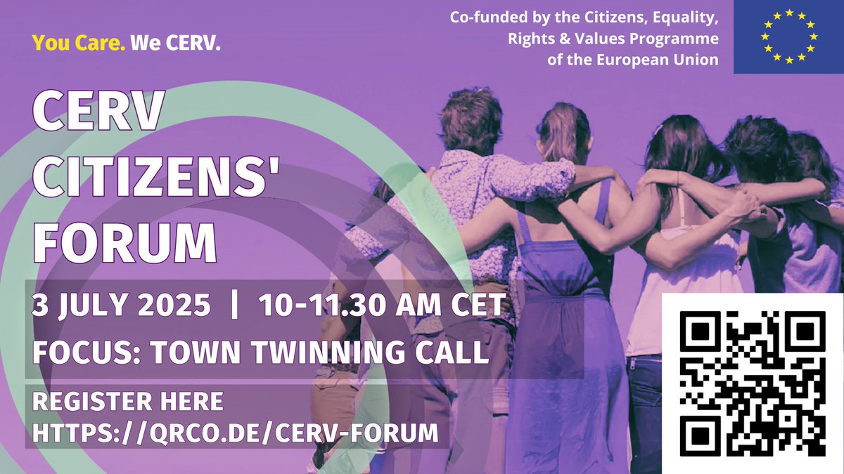 🌐Připojte se online na CERV občanské fórum k výzvě Partnerství měst!

🗓 čtvrtek 3. 7.
🕥10:00–11:30
📍 online na platformě ZOOM, v 🇬🇧 jazyce

Registrace 👉 eu.jotform.com/euform/CERV-fo…