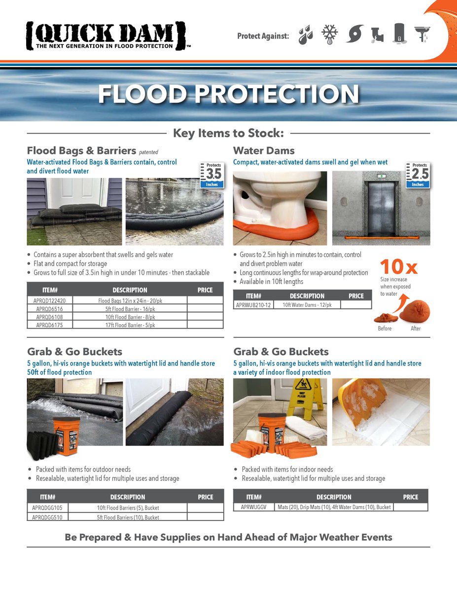 Quick Dam™ Flood Bags, Barriers, and Water Dams swell within minutes to form reliable liquid barriers. 

They're easy to store and incredibly fast to deploy. Stock up ahead of time for your home and office now!

shop.richteronline.com/richter/Search…