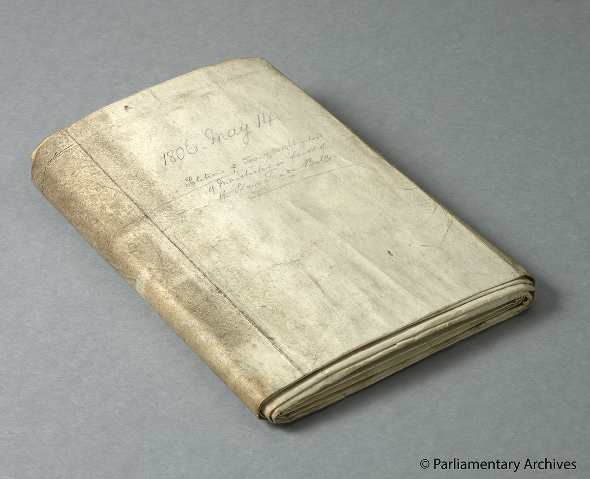 Parliament Archives (@ukparlarchives) on Twitter photo Another of our archives ‘Greatest Hits’ is this 1806 petition from the men and women of Manchester. It was in support of the Foreign Slave Trade Abolition Bill and has over 2,000 signatures. The document is comprised of 9 sheets of parchment and is over 5 metres long. Another of our archives ‘Greatest Hits’ is this 1806 petition from the men and women of Manchester. It was in support of the Foreign Slave Trade Abolition Bill and has over 2,000 signatures. The document is comprised of 9 sheets of parchment and is over 5 metres long.