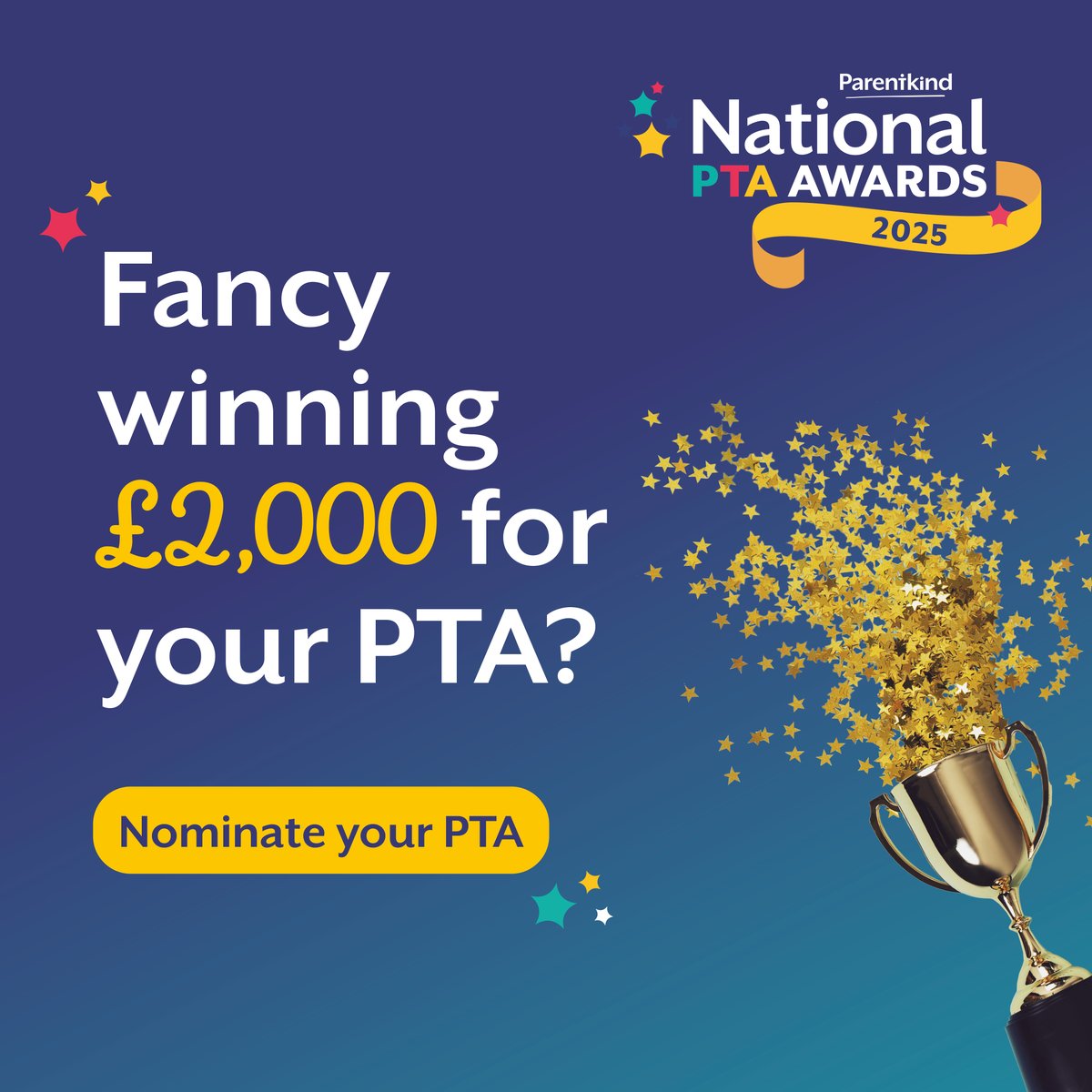 The National PTA Awards 2025 are now open for nominations! 🎉

This is your chance to showcase the amazing work your PTA is doing 

📅 Deadline: Friday, 27th June 2025

👉 Nominate Now: parentkind.org.uk/your-pta-exper…