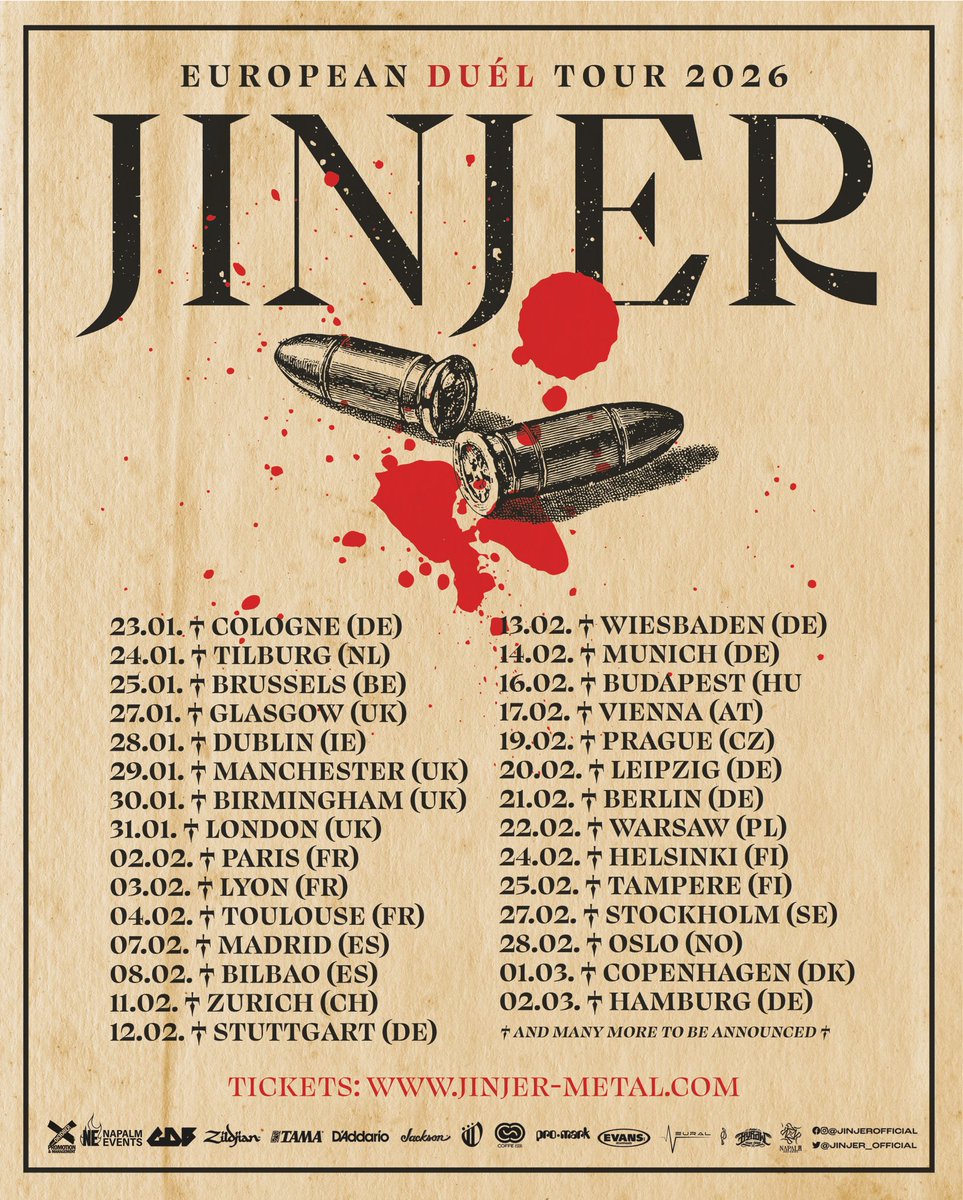 ‼️EU TOUR 2026 UPDATE‼️

You asked and we delivered: NEW HEADLINE SHOWS added in the UK, Ireland, Spain, Austria, Poland, Finland, Sweden &amp; Norway!

And yes… even more dates are coming soon 🔥💪🤘🏻

Tickets are on sale NOW:
➡️ jinjer-metal.com/tour