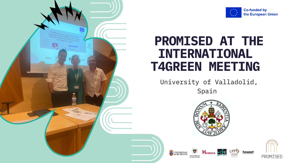 PromisedPro's tweet image. 🎓🌱 PROMISED at #T4GREEN (Univ. of Valladolid)!
We shared our Erasmus+ project with educators from Armenia, Moldova &amp;amp; Portugal.
Great pilot results from Burgos in bilingual STEAM education!
Thanks to UVa for the amazing exchange! 💡🤝
#PROMISED #STEAM #CLIL #ErasmusPlus