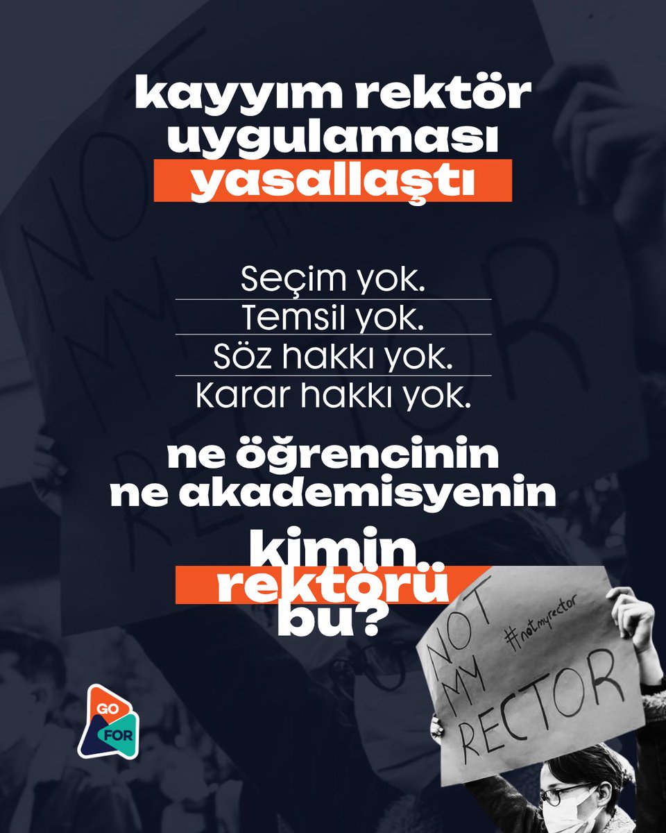 🛑 Kayyım rektör düzenini kalıcılaştıran yasa, Meclis Genel Kurulu’nda kabul edildi.

Bundan sonra rektörlük koltuğu,
📌 Ne öğrenciye,
📌 Ne akademisyene,
📌 Ne üniversitenin iradesine sorulmadan
tek imzayla atanacak.

❌ Seçim yok
❌ Temsil yok
❌ Söz hakkı yok

Bu sadece bir