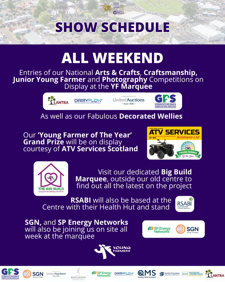 SAYFC's tweet image. Check out everything we have going on at the Royal Highland Show this week! 👀
Come and join us at our new YF Marquee:
🎪Stand Number: 7TH 1(A)
📍what3words: ///strut.bliss.report
Or at our designated 'Big Build' Marquee outside the old YF Centre. 🏠
#youngfarmersis #RHS2025