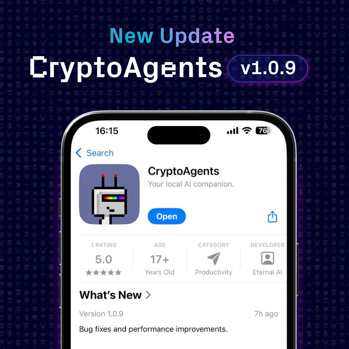 📱 NEW UPDATE! CryptoAgents v1.0.9

A new version of the CryptoAgents mobile app is live.

1. The app now supports most iOS versions - even older iPhones! Just search 'CryptoAgents' on the Apple App Store.

2. Powerful utility agents are now available in the app:

- Spark 9785: