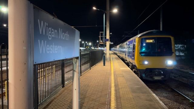 NWMTeam's tweet photo. First electric train runs between Wigan and Bolton during overnight tests
https://t.co/ll5nkEH72h https://t.co/DVsc8tKtBF