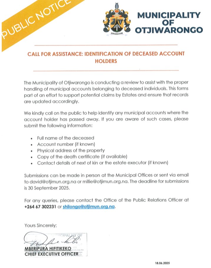 CALL FOR ASSISTANCE: IDENTIFICATION OF DECEASED ACCOUNT HOLDERS