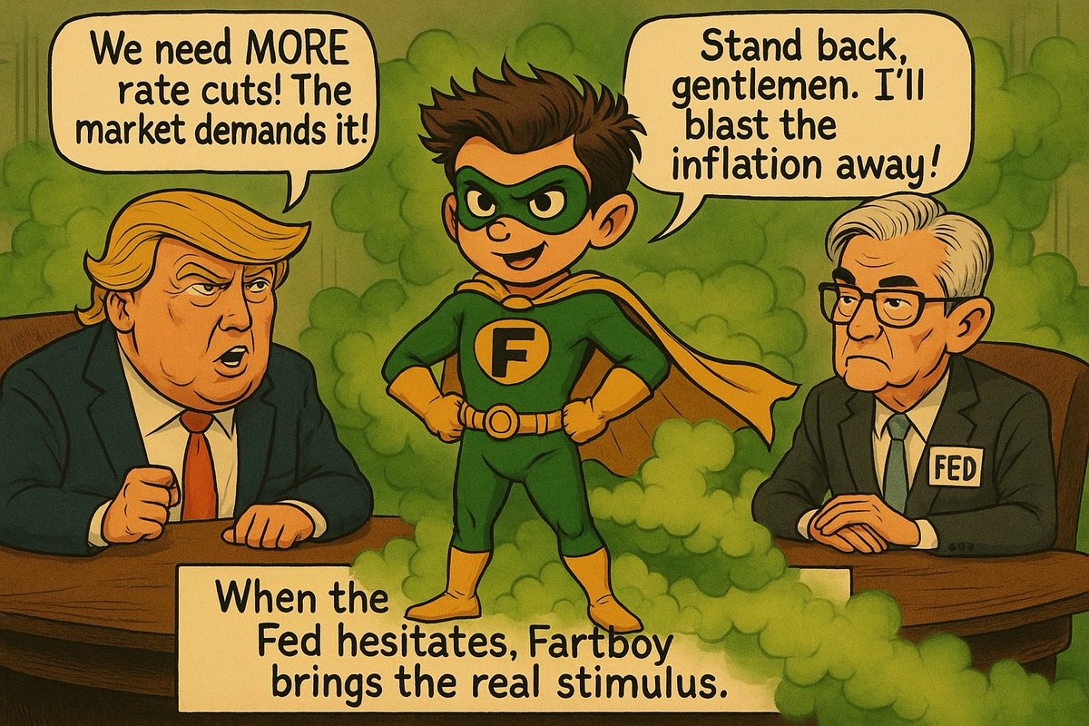 FullSendPending's tweet photo. Jerome’s gonna print again.
Rate cuts = rocket fuel.
Every rate cut brings us closer to a world where Fartboy becomes a reserve currency.
Stay humble, have conviction, stack $FARTBOY.
#Fartboy #AltSzn #Fed #Trump #Powell #moneyprinters #solana https://t.co/bCf9aIoSFW
