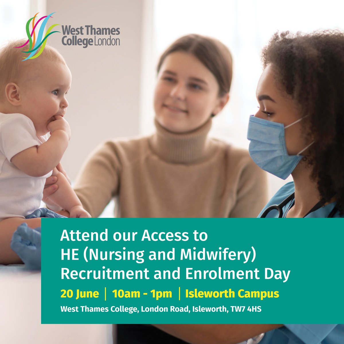 Thinking of a career change? 💡

West Thames College invites you to our Enrolment Day on 20 June 2025 (10am–1pm) for Access to HE Midwifery &amp; Nursing courses.

Visit us at our Isleworth Campus – your new journey starts here!