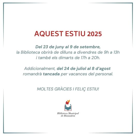 La biblioteca de Binissalem canvia l'horari 👇🏽
