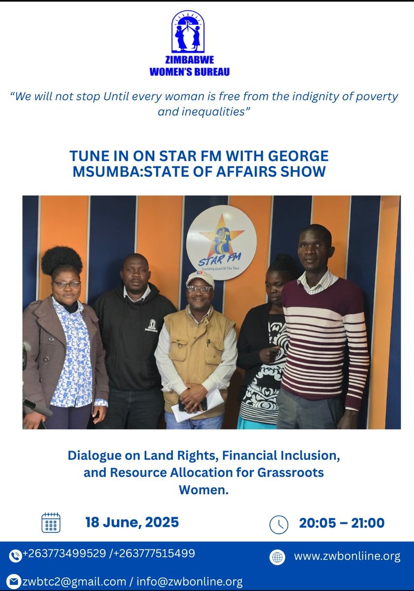 <a href="/ZWBorg/">ZWB</a>  is continuously advocating for Women’s recognition in society. One of our goals is to sensitise women on their social and economic rights in order for them to reach their full potential. Catch us today on Star Fm.