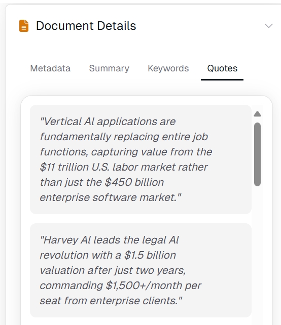 One of my favorite features of <a href="/zine_ai/">Zine.AI</a> is how it creates "quotes" automatically from documents.

It's a great way to grab a snippet of a document to send to someone. 

And the "Copy as Markdown" button is driven by PDF extraction done with <a href="/reductoai/">Reducto</a>.
