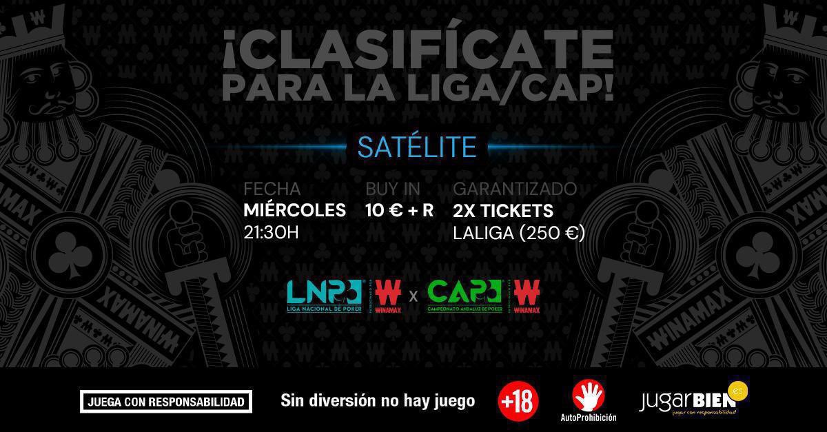 CNP® Poker (@cnp_poker) on Twitter photo 🎟️ Hoy tienes una nueva oportunidad para clasificarte a la LIGA o al CAP
🔥 A las 21:30 en Winamax
✅ 2 ENTRADAS GARANTIZADAS
💶 Desde solo 10€
<a href="/Winamax_Espana/">Winamax Póker</a> <a href="/LAROUSH_Events/">LAROUSH EVENTS®</a> 🎟️ Hoy tienes una nueva oportunidad para clasificarte a la LIGA o al CAP
🔥 A las 21:30 en Winamax
✅ 2 ENTRADAS GARANTIZADAS
💶 Desde solo 10€
<a href="/Winamax_Espana/">Winamax Póker</a> <a href="/LAROUSH_Events/">LAROUSH EVENTS®</a>