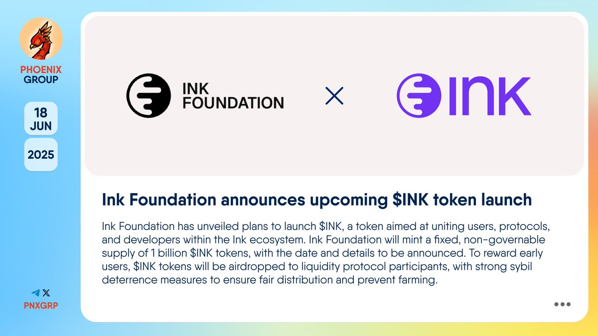 🔥 @Inkfndhq announces upcoming $INK token launch #InkFoundation has  unveiled plans to launch $INK, a token aimed at uniting users, protocols,  and developers within the #Ink ecosystem. Ink Foundation will mint a