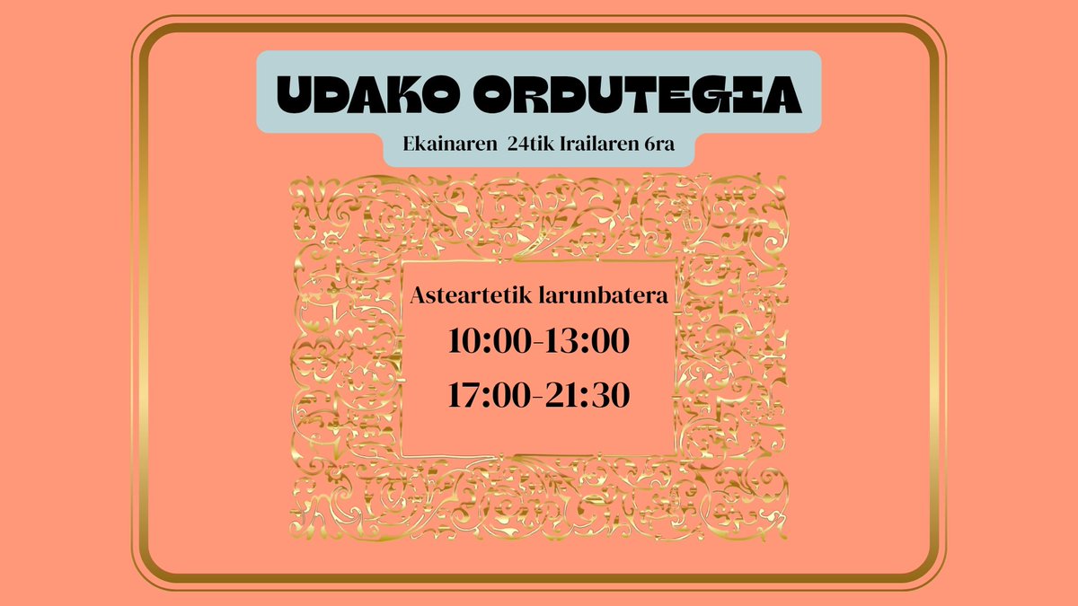 Kaixo lagunak! Udan zehar(Ekainaren 24tik irailaren 6ra) eguna luzeagoa da eta horregatik gu ere ordutegia moldatu dugu arratsaldean pixka bat gehiago luzatzeko eta terrazaz gozatzeko eguzkiaren azken izpiekin.