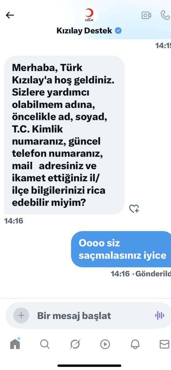<a href="/KizilayDestek/">Kızılay Destek</a> <a href="/Kizilay/">Türk Kızılay</a> <a href="/BurakZerenn/">𝓑𝓾𝓻𝓪𝓴 𝓩𝓮𝓻𝓮𝓷</a> Kızılay iyice saçmalamaya başladı