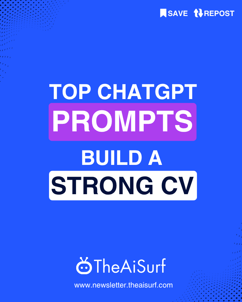 theAiSurf's tweet photo. 🚀 Want more interviews? Use these 10 ChatGPT prompts to boost your resume!
Optimize for ATS, tailor for roles, and land your dream job faster.
👉 LinkedIn post: https://t.co/tgyxCg8tyj
📬 Full guide &amp; tools: https://t.co/ej5myA4xPJ | Submit AI tool: https://t.co/Tm3uZU74tx https://t.co/EGDRgQwAg5