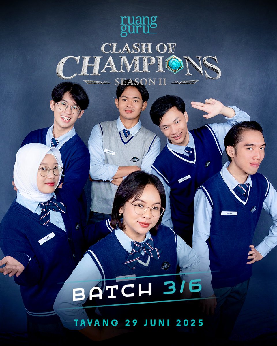 ruangguru's tweet photo. Cast Reveal - Ruangguru Clash of Champions Season 2 🔥

Musim kedua Clash of Champions resmi dimulai, dan inilah tujuh mahasiswa luar biasa yang akan ikut bersaing! Mereka datang dari berbagai kampus top di Indonesia 🤯 https://t.co/4byZ6qHgtC