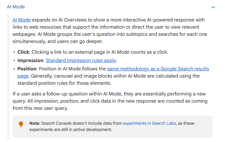 AI Mode clicks, impressions, and positions are now in Search Console. 😲

But, before you ask - Google won’t let you filter to see just AI Mode impressions, clicks, and CTR. 

We all know why.