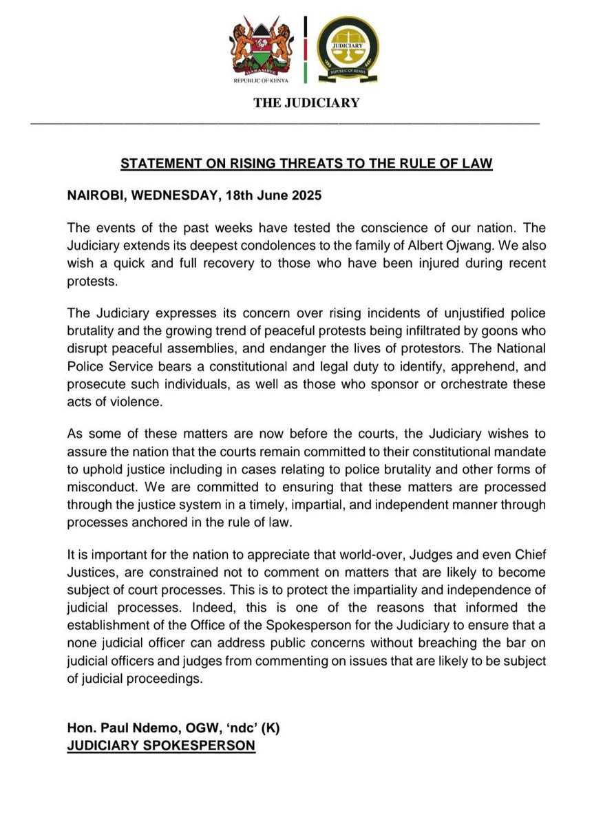 The judiciary is trying to redeem its ugly and corrupt face by riding on the current wave of extrajudicial killings, but the truth is the judiciary is an accomplice in this issue due to JurisPESA #JudicialCorruption 

For starters, the judiciary exists to improve justice in Kenya