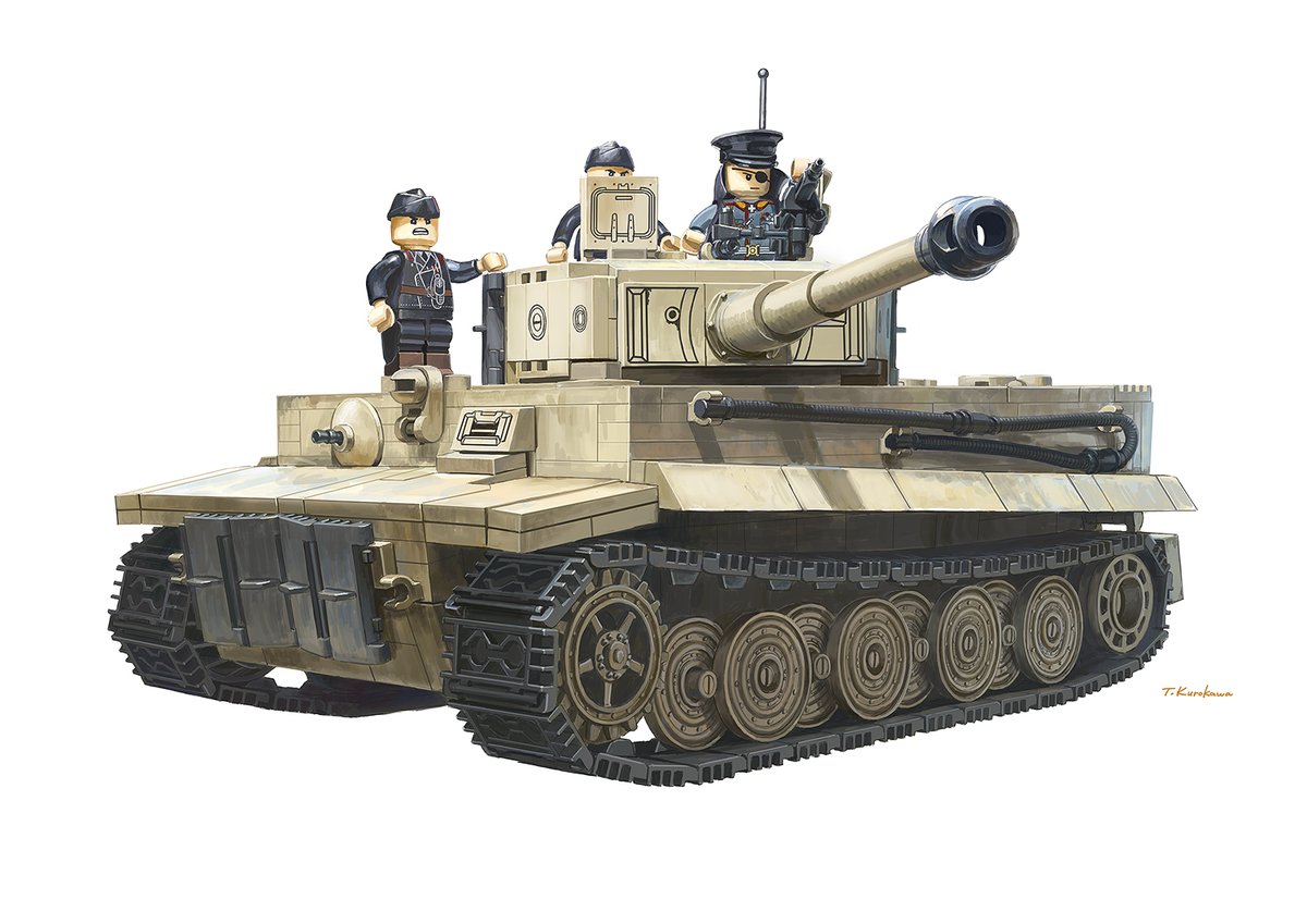ta_kurokawa's tweet image. 【お仕事情報】パンツァーブロックスのブロック戦車「ティーガーⅠ後期型」「パンターG型」「38(t)戦車」の箱絵を描かせていただきました!