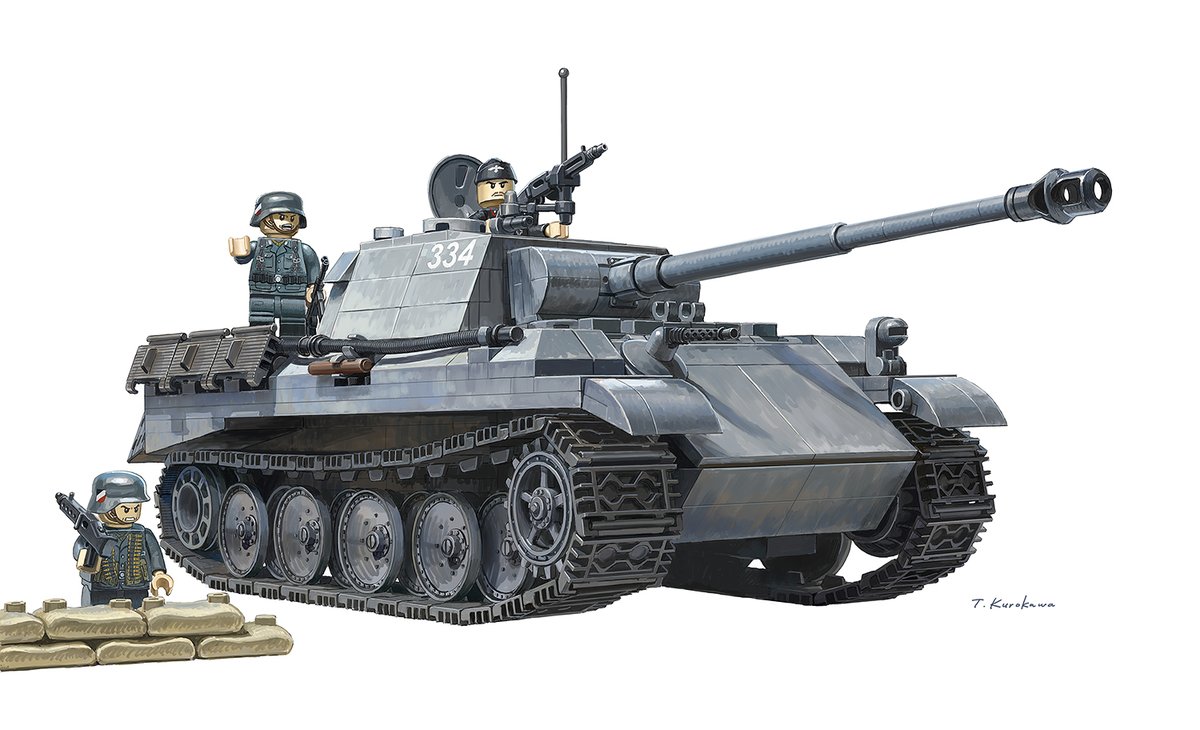ta_kurokawa's tweet image. 【お仕事情報】パンツァーブロックスのブロック戦車「ティーガーⅠ後期型」「パンターG型」「38(t)戦車」の箱絵を描かせていただきました!