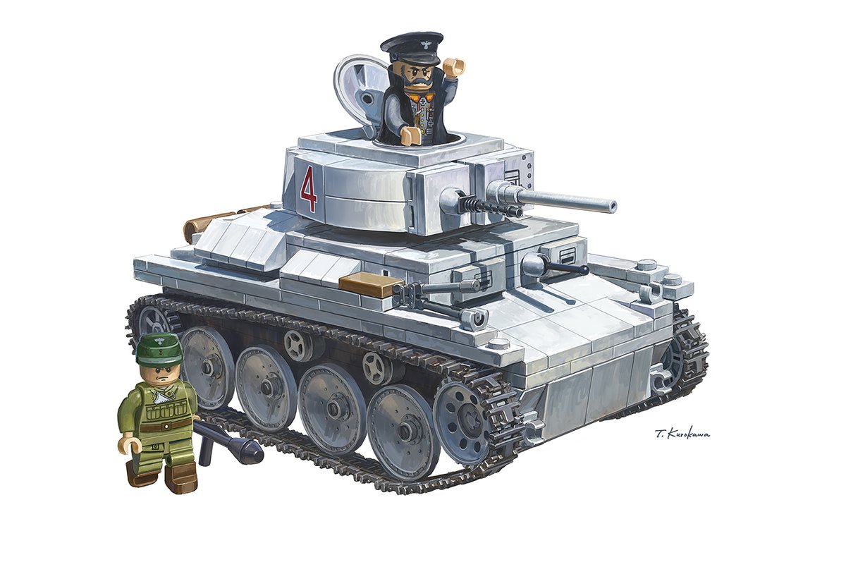 ta_kurokawa's tweet image. 【お仕事情報】パンツァーブロックスのブロック戦車「ティーガーⅠ後期型」「パンターG型」「38(t)戦車」の箱絵を描かせていただきました!