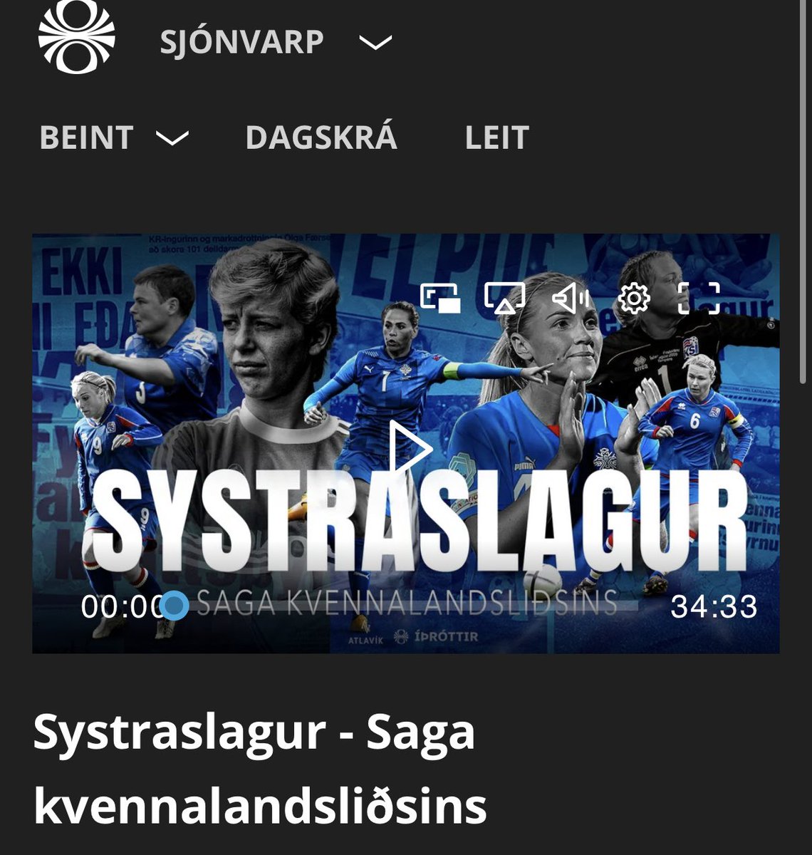 Hér ættu allir að vera með á nótunum! Geggjað stöff 👌🏼 <a href="/joiskuli10/">Jói Skúli</a> <a href="/sylviabriem/">Sylvia Briem Friðjónsdóttir</a> 
(Svo eru tvær vikur í fyrsta leik á EM ⚽️)
ruv.is/sjonvarp/spila…