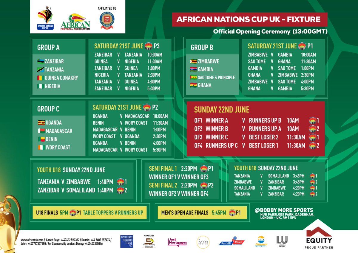 UgEquityBank's tweet image. The African Nations Cup UK 2025 fixtures are finally here!
Get ready to cheer, connect, and celebrate the pride of Africa like never before.
This isn’t just football — it’s family, passion, and home away from home. 🏆🔥
#ANCUK2025 #AfricanPride #GameOn #EquityBankUganda