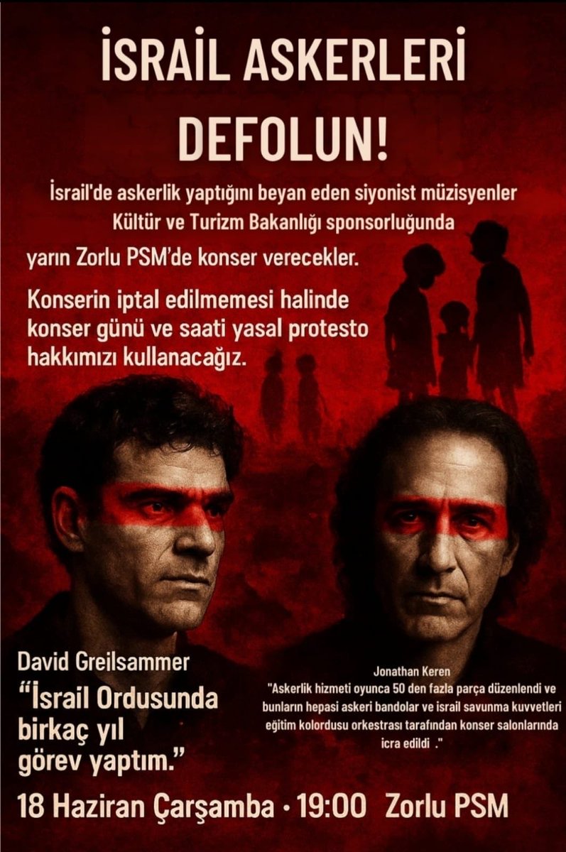 Rıdvan Kaya (@ridvankaya_) on Twitter photo Bu ülkede ne çok Siyonist sevici varmış, yuh artık!
Bizim çocuklarımız un kuyruğunda vahşice katledilirken, onların katillerini konsere davet edip eğlenme planı yapan içimizdeki namussuzlardan hesap sormazsak bize de yazıklar olsun!
<a href="/TCKulturTurizm/">T.C. Kültür ve Turizm Bakanlığı</a>
<a href="/TC_istanbul/">TC İstanbul Valiliği</a> Bu ülkede ne çok Siyonist sevici varmış, yuh artık!
Bizim çocuklarımız un kuyruğunda vahşice katledilirken, onların katillerini konsere davet edip eğlenme planı yapan içimizdeki namussuzlardan hesap sormazsak bize de yazıklar olsun!
<a href="/TCKulturTurizm/">T.C. Kültür ve Turizm Bakanlığı</a>
<a href="/TC_istanbul/">TC İstanbul Valiliği</a>