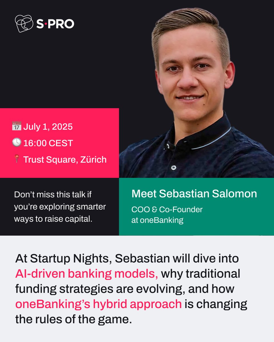 S-PRO (@sprocompany) on Twitter photo Rethinking your fundraising strategy? 💡
On July 1, Sebastian Salomon (COO <a href="/onebanking_app/">oneBanking</a>) shares how #AI is reshaping finance — and why smart capital > traditional funding.
Don’t miss it at #StartupNights 👇
🎟️ lnkd.in/decB8tmz
#Fintech #SPRO Rethinking your fundraising strategy? 💡
On July 1, Sebastian Salomon (COO <a href="/onebanking_app/">oneBanking</a>) shares how #AI is reshaping finance — and why smart capital > traditional funding.
Don’t miss it at #StartupNights 👇
🎟️ lnkd.in/decB8tmz
#Fintech #SPRO