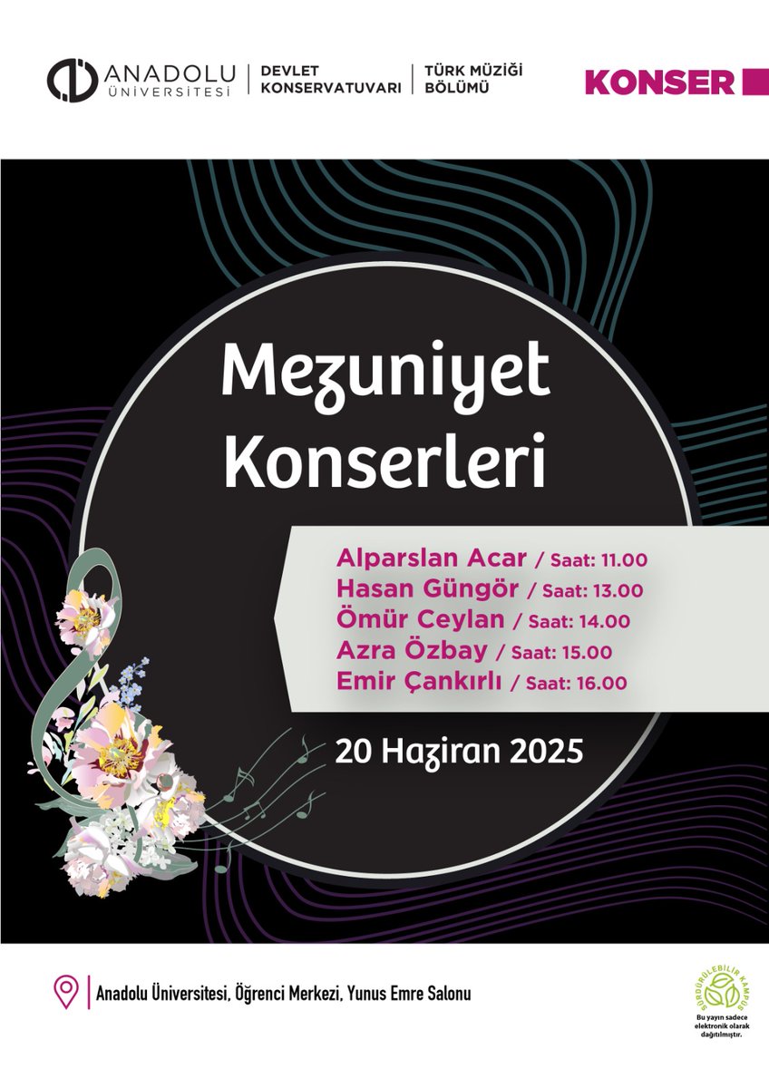Türk Müziği Bölümü Mezuniyet Konserleri

🗓️ 20 Haziran 2025
⏰ 11.00
📍 Yunus Emre Salonu 

<a href="/Anadolu_Univ/">Anadolu Üniversitesi</a>