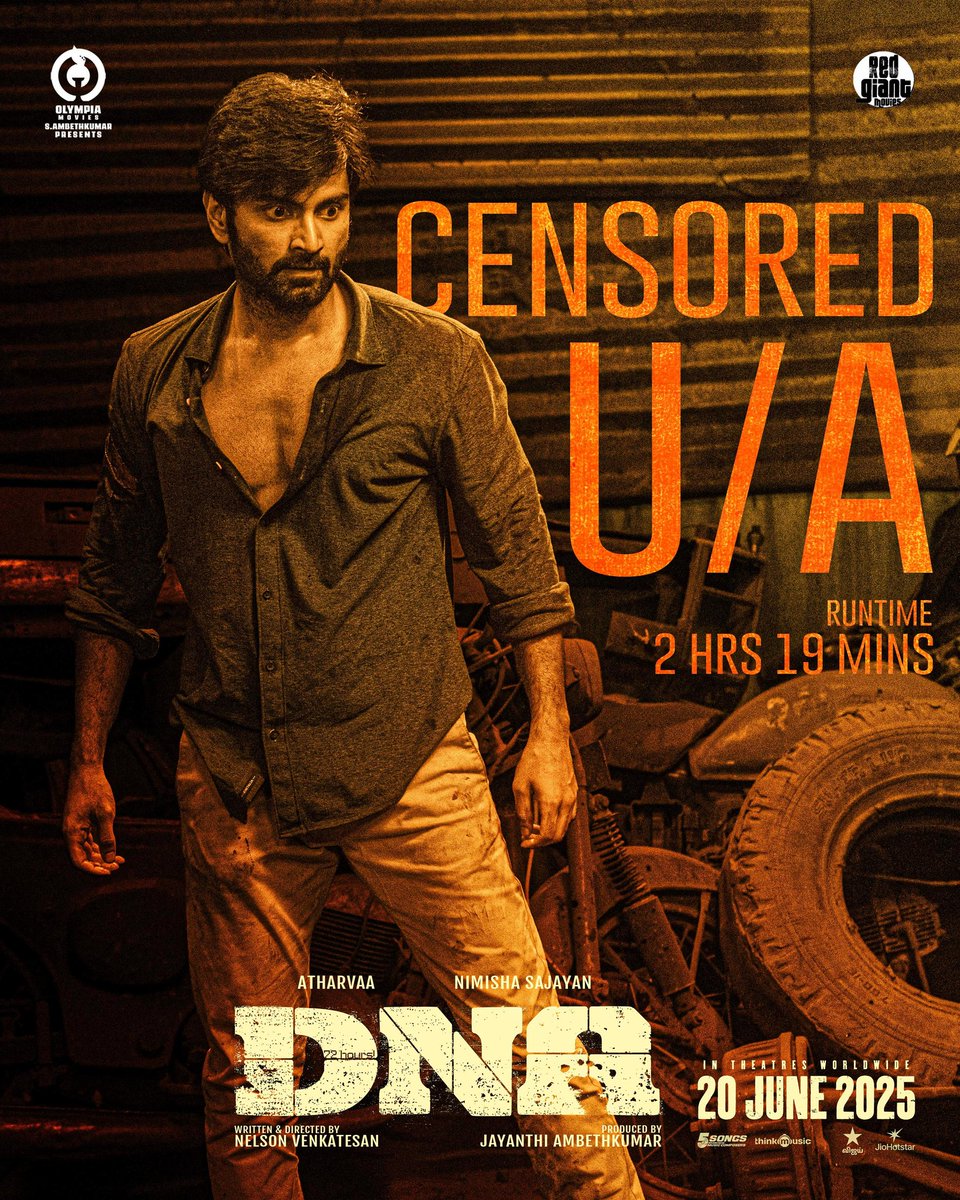 Yuvraaj (@proyuvraaj) on Twitter photo Yes, it’s a film for all — censored "U/A" ❤️💥
#DNAMovie from June 20th !!
Starring : <a href="/Atharvaamurali/">Atharvaa</a> & #NimishaSajayan
Written & directed by #NelsonVenkatesan
Produced by <a href="/Olympiamovis/">Olympia Movies</a> @Ambethkumarmla
@maanasa_chou @Filmmaker2015 @editorsabu <a href="/GhibranVaibodha/">Ghibran Vaibodha</a> Yes, it’s a film for all — censored "U/A" ❤️💥
#DNAMovie from June 20th !!
Starring : <a href="/Atharvaamurali/">Atharvaa</a> & #NimishaSajayan
Written & directed by #NelsonVenkatesan
Produced by <a href="/Olympiamovis/">Olympia Movies</a> @Ambethkumarmla
@maanasa_chou @Filmmaker2015 @editorsabu <a href="/GhibranVaibodha/">Ghibran Vaibodha</a>