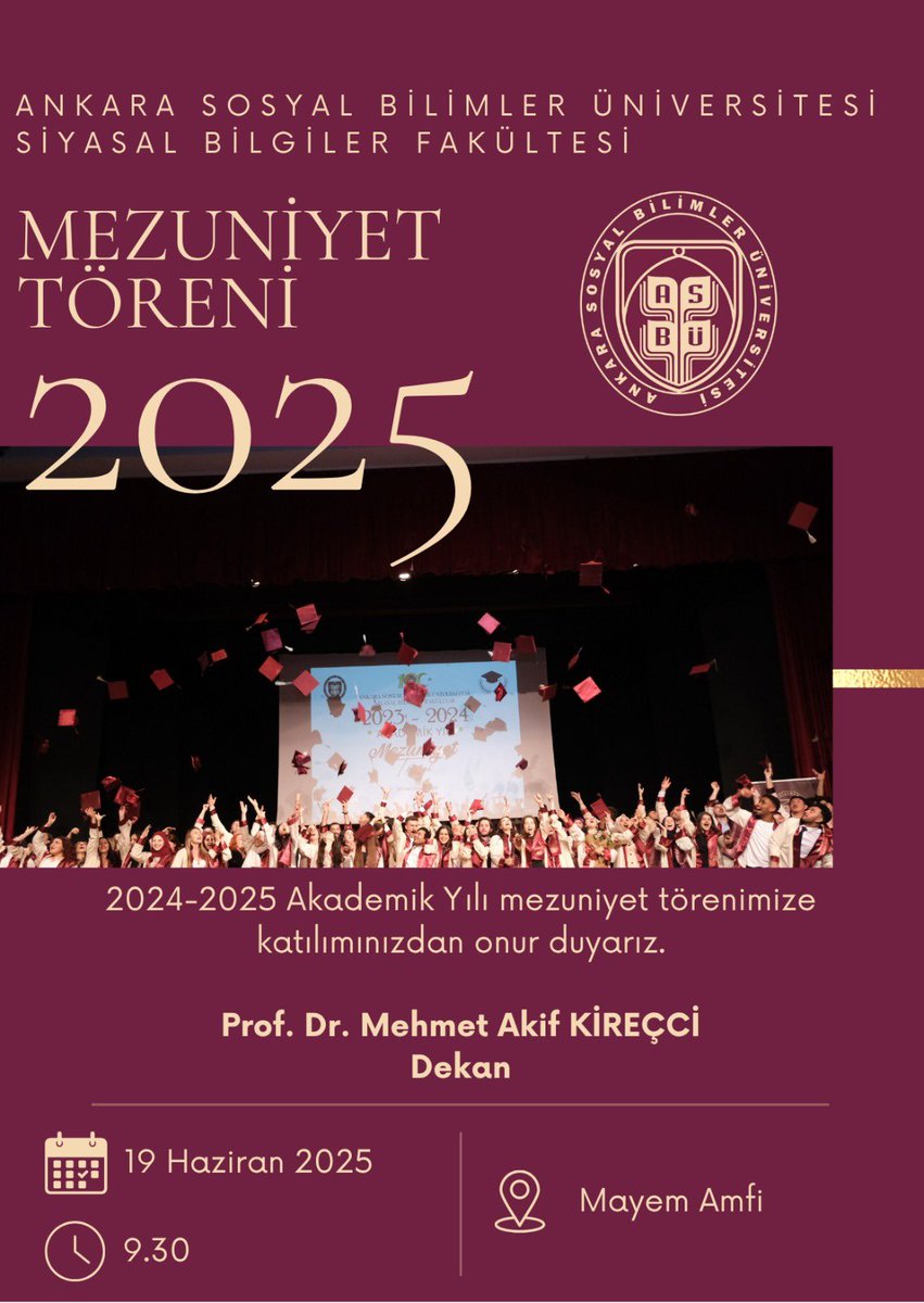 Heyecan Dorukta! 🎉🎊

4 yıl boyunca emek verdik, öğrendik, dostluklar kurduk… Şimdi mezuniyet vakti! 🎓

Bu güzel ânı hep birlikte paylaşmak için tüm hocalarımızı, arkadaşlarımızı ve ailelerimizi bekliyoruz. ✨

🗓️19 Haziran Perşembe 
⏰09:30
📍MAYEM Amfi
#ASBÜ #Mezuniyet2025