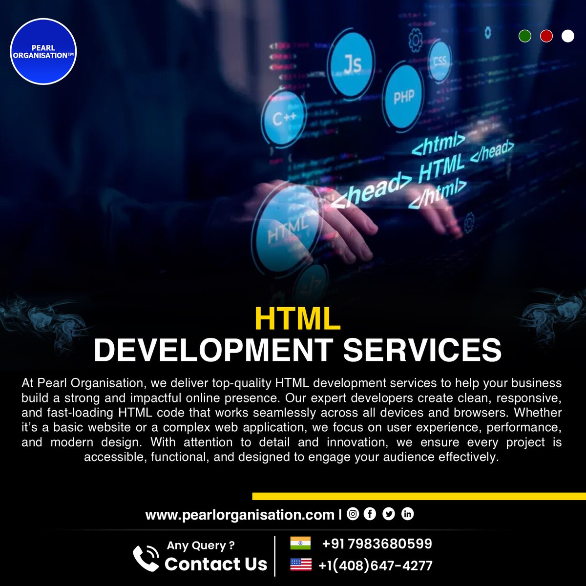 pearlorgs's tweet image. Strengthen your online presence with Pearl Organisation’s expert HTML development services.
.
.
pearlorganisation.com
Contact Us :+91 7983680599 ,+1(408) 647-4277
.
.
#PearlOrganisationReviews #HTMLDevelopment #WebDesign #PearlOrganisation #ResponsiveDesign #CleanCode