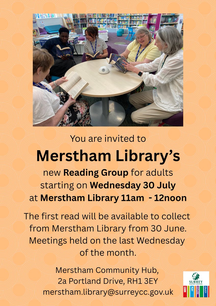 MersthamLibrary's tweet image. This week we are ordering a selection of titles for our New Book Group starting Wednesday 30th July at 11am It will run on the last Wednesday of the month
We look forward to welcoming you #loveyourlibrary #lovetoread