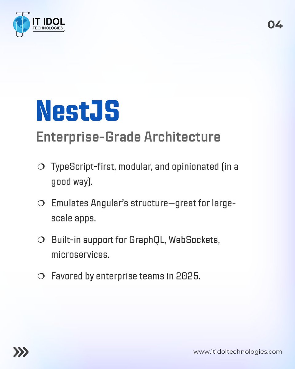 itidoltech's tweet photo. 🚀 Top NodeJS Frameworks for 2025

From real-time apps to APIs—these frameworks are powering the future of backend development.

💡 Which one’s your favorite?

#NodeJS #WebDevelopment #TechTrends #SoftwareDevelopment #ITIDOLTechnologies #nodejsdevelopment #nodejsdevelopers #usa https://t.co/2UnqFRPYQA